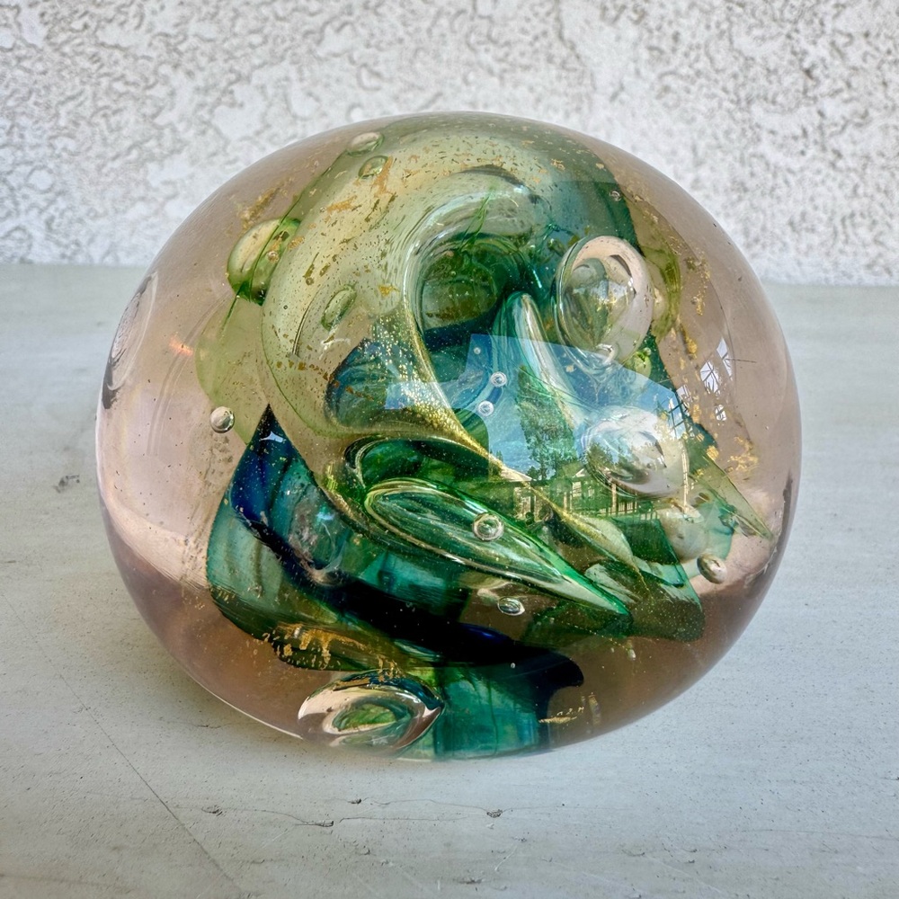 Brian Lonsway 24k 88 Paperweight signed Green Blown Glass Rare vtg swirls vtg